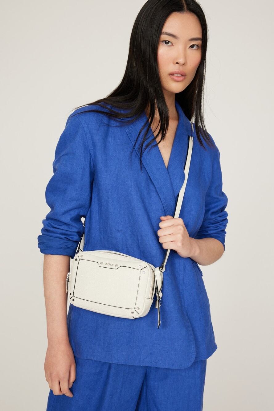BOSS White Zipper Up Zip Pockets Adjustable Strap Handbag Crossbody Bag